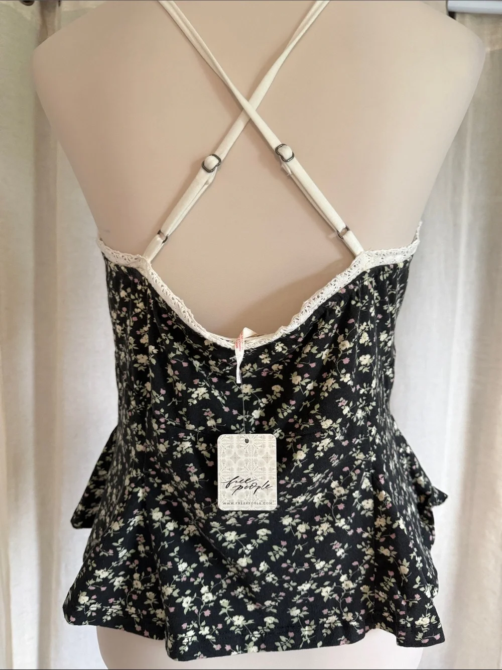 Free People Floral Cross Strap Tank NWT XL